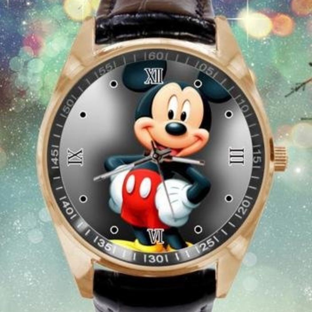 Cartoon Mickey Watch Faux Leather Band Black